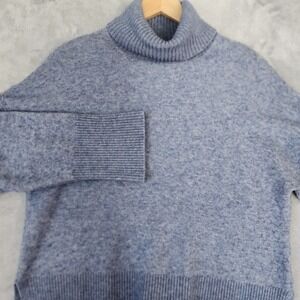 J Crew Turtleneck Sweater Womens Size Medium Alpaca Merino Wool Soft River Blue
